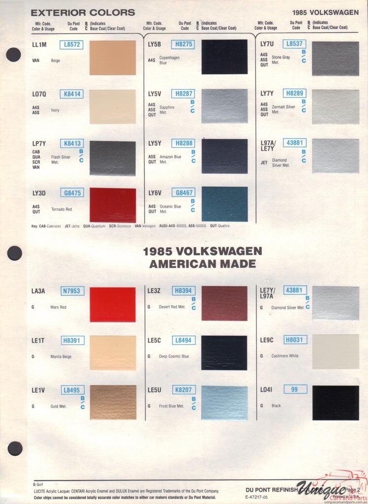 1985 Volkswagen Paint Charts DuPont 2